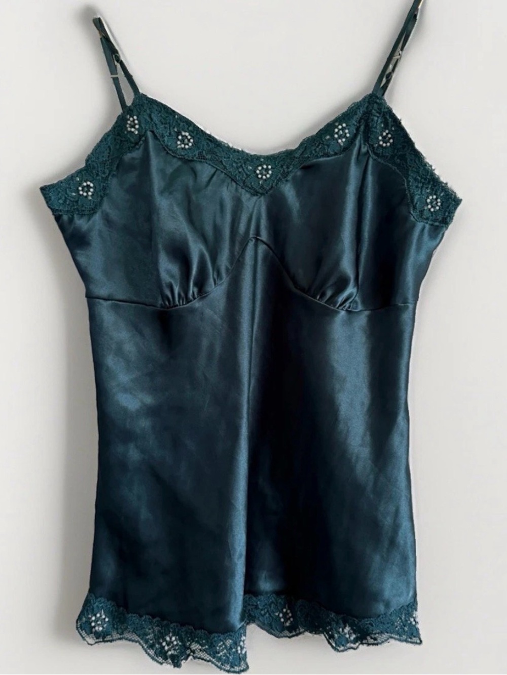 Studio Y Teal Satin Lace Trim Cami